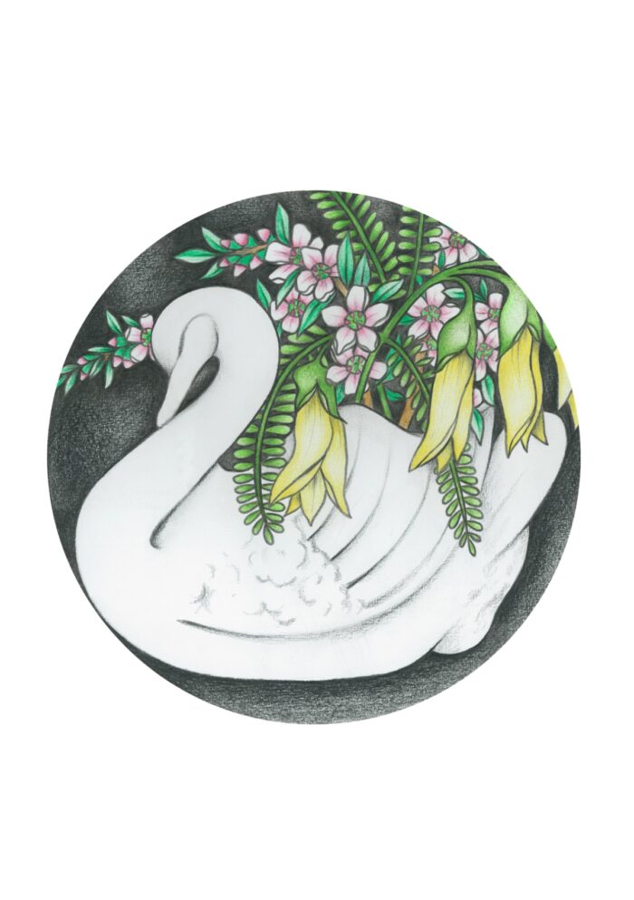 Swan Vase with Native Flowers, Verity Claire Print